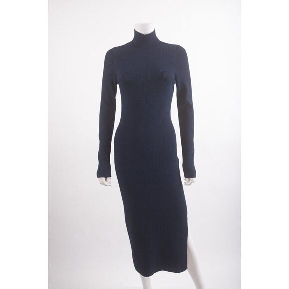 Milly Womans Turtlenck Midi Dress Size M Bustier Navy Blue Knit Stretch NWT - Picture 2 of 7